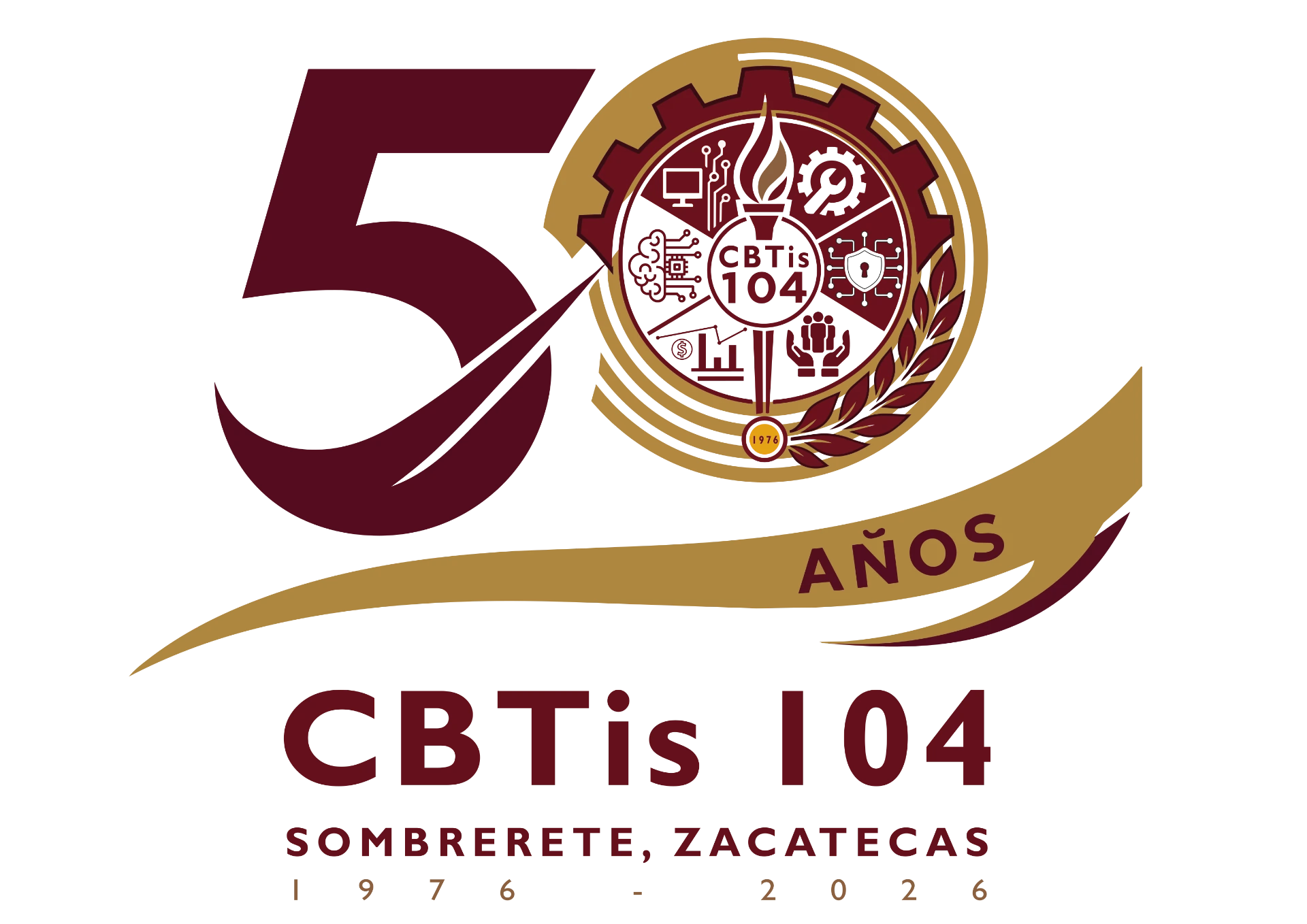 Logotipo conmemorativo del 50 aniversario del CBTis 104, 1976–2026